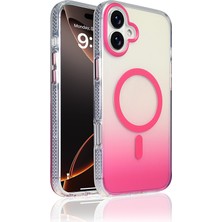 Akare iPhone 16 Plus Kılıf M-Safe Şarj Özellikli Transparan Renk Geçişli Zore Toros Kapak - Rose Pembe