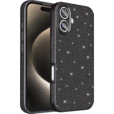 Akare iPhone 16 Plus Kılıf Kamera Korumalı Simli Lüks Akre Koton Kapak - Siyah