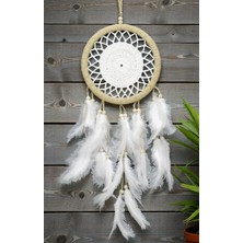 Mixperi 21 cm El Yapımı Rüya Kapanı (Dream Catcher) – Makrome Örgü ve Beyaz Tüy Detaylı – Bohem Duvar Süsü ve Dekor