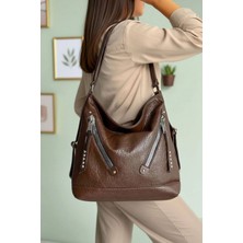 Lifonbag Kadın Yumuşak Deri Çok Bölmeli Büyük Boy Sırt ve Omuz Çantası (41X33 Cm) LIFON-9060