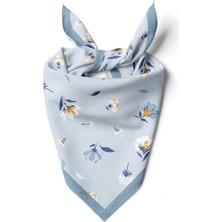 Moda Butik Kadın Çiçek Desenli Bandana 50X50 Açık Mavi DG0157-22 Snz