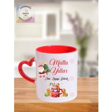 Asay Baskı Kırmızı Kalp Kulplu Yılbaşı Için Kupa Bardak Kişiye Özel
