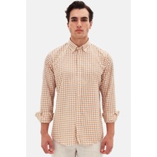 D'S Damat Slim Fit Camel Kareli Ekoseli Gömlek 7HC02ORT09265