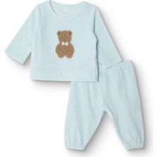 Hellobaby Erkek Bebek Kadife Pijama Takımı Bisiklet Yaka Uzun Kol Ribanalı Paça
