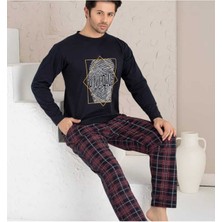 Meri Erkek Ekose Desenli Uzun Kollu Sıfır Yaka Pijama Takımı