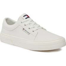 Tommy Jeans Leather Trainers Sneaker Green Günlük Hakiki Deri Spor Ayakkabı Beyaz