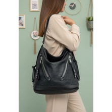 Lifonbag Kadın Yumuşak Deri Çok Bölmeli Büyük Boy Sırt ve Omuz Çantası (41X33 Cm) LIFON-9060