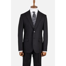 Erkek  Klasik Takım Elbise Çizgili Kırlangıç Yaka Puntolu Çift Yırtmaç Rahat Kalıp Siyah