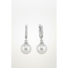 BymissMücevherat 925 Ayar Gümüş Sallantılı Yuvarlak Beyaz Inci Küpe