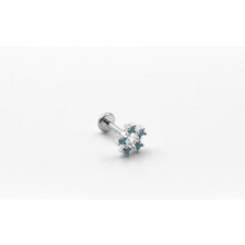 Sose Moda Turkuaz Taşlı Şık Tragus & Helix Piercing – Anti Alerjik, Kararma Yapmaz, Gümüş Kaplama
