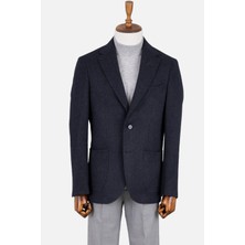 Erkek Iki Düğme Ceket Yün Torba Cep Çift Yırtmaç Casual  Lacivert