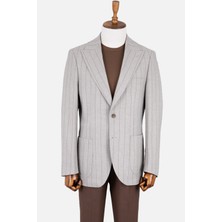 Erkek Iki Düğme Ceket Yarım Astar Çizgili Torba Cep Casual  Metal Düğme A.gri