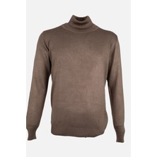 Erkek Tam Balıkçı Yaka Triko Kazak Slim Fit Yün Kahverengi