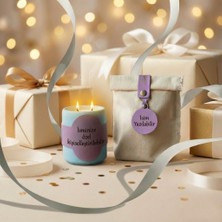 Miaju Aşkınıza Özel Romantik Tasarım, Isim ve Mesaj Yazılabilir Çift Alevli ve Deri Detaylı Mum, Mavi