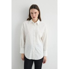 Gusto Nakışlı Koton Rahat Kesim Gömlek - Beyaz