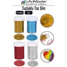 ArtMaster Toz Sim 4 Renk Altın Gümüş Kırmızı Mavi 7 gr 4 Adet Tuzluklu Renkli Toz Sim Dekorasyon Okul Etkinlik Slime Epoksi Reçine