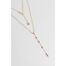 So CHIC Yakut Kalbi 18 Ayar Sarı Altın Kaplama 45 Cm Gümüş Y Kolye