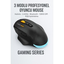 W601 Tri-Mode Gaming Mouse – 12800 Dpı, Rgb, Bt + 2.4ghz + Kablolu, Type-C Şarjlı Oyuncu Mouse