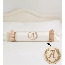 Bk Gift Kişiye Özel Harf Işlemeli Bej Fırfırlı Şeker Yastık, Ev Hediyesi