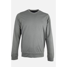 Erkek Bisiklet Yaka Sweatshirt Merserize Dokuma Pamuk Rahat Kalıp Haki