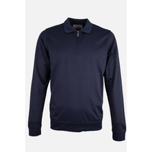 Erkek Sweatshirt Polo Yaka Merserize Dokuma  Fermuarlı Lacivert