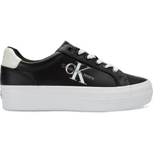 Calvin Klein Vulc Flatform Laceup Leather Womens Sneaker Hakiki Deri Kadın Günlük Spor Ayakkabı Siyah