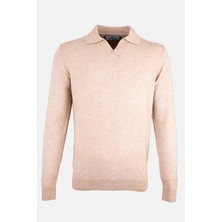 Erkek Polo Yaka Triko Kazak Slim Fit Pamuk Kaşmir Camel