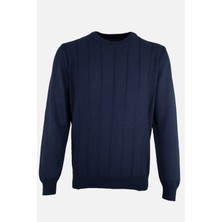 Erkek Bisiklet Yaka Triko Kazak Balıksırtı Desen Yün Modern Fit Lacivert