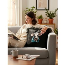 Shules Collection Aslan Nakışlı Kadife Siyah Kırlent Kılıfı (1 Adet Dolgulu 43 x 43 Cm)