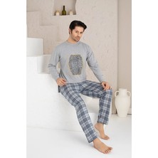 Meri Erkek Ekose Desenli Uzun Kollu Sıfır Yaka Pijama Takımı