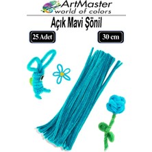 ArtMaster Şönil Açık Mavi 30 cm 25 Li 1 Paket Renkli Tüylü Tel Şönil Pipo Temizleyici Okul Öncesi Anasınıfı Kreş Hobi Eğitici