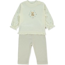 Bebetto Organik Waffle Süprem Patiksiz Pijama Takımı 2li (Organıc Cute Bear) Bej