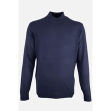 Erkek Yarım Balıkçı Yaka Triko Kazak Pamuk Kaşmir Slim Fit Lacivert