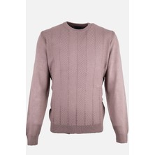 Erkek Bisiklet Yaka Triko Kazak Balıksırtı Desen Yün Modern Fit Vizon
