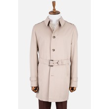 HC MEN CLASSIC Bej Erkek Trençkot Pamuklu Kuşaklı Gömlek Yaka Modern Fit Şık Dış Giyim