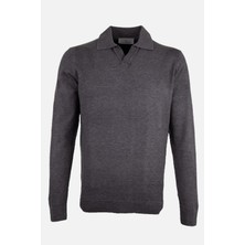 Erkek Polo Yaka Triko Kazak Slim Fit Pamuk Kaşmir Antrasit