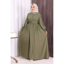 Bym Fashion Düğme Detay Elbise 6055 Haki