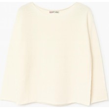 Mixray 7008 Kadın Basic Kayık Yaka Yumuşak Dokulu Kazak Naturel