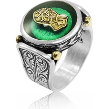 Besen Gümüş 925 Ayar Gümüş Yeşil Özel Tasarım Yüzük Mineli Kademi Şerif Model