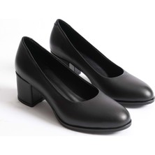 Analin Shoes Kadın Hakiki Deri Kalın Topuklu Klasik Ayakkabı - Siyah