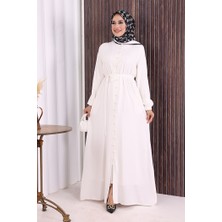 Bym Fashion Boydan Düğmeli Ferace 6056 Ekru