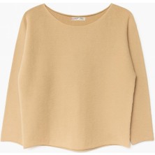 Mixray 7008 Kadın Basic Kayık Yaka Yumuşak Dokulu Kazak Camel