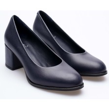 Analin Shoes Kadın Hakiki Deri Kalın Topuklu Klasik Ayakkabı - Lacivert