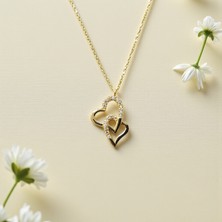 Nova Grup Kalp Figürlü Ikili Kalp Zirkon Taşlı 14 Ayar Altın Kolye