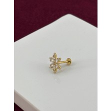 Calista Aksesuar Kar Tanesi Şeklinde Taşlı Gold Piercing