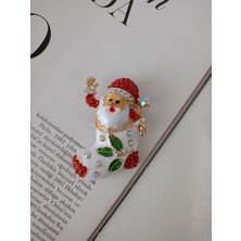 Lente Aksesuar Taşlı Noel Baba  Broş-Yeni Yıl Yaka Iğnesi-Yılbaşı Temalı Broş