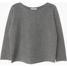 Mixray 7008 Kadın Basic Kayık Yaka Yumuşak Dokulu Kazak Antrasit