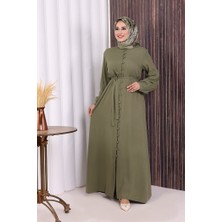 Bym Fashion Boydan Düğmeli Ferace 6056 Haki