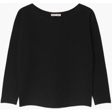 Mixray 7008 Kadın Basic Kayık Yaka Yumuşak Dokulu Kazak Siyah