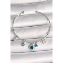 Vice Avm Pirinç Gümüş Renk Sallantı Zirkon Taşlı Nazar Boncuk Figür Charm Kadın Bileklik Vice-5353 EB-53-vice/(1395) 2855